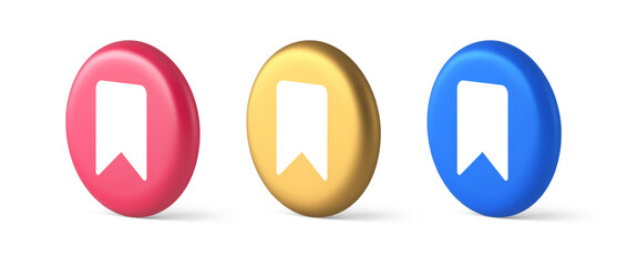 Poster - Bookmark tag flag button book reading document learning remember web app 3d realistic circle icon