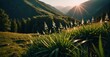 Stunning nature with vegetation, trees, and mountains. Generative AI	