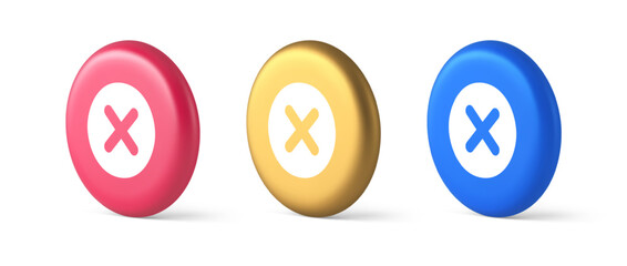 Poster - Cross button cancel reject decline negative forbidden fail 3d realistic isometric circle icon