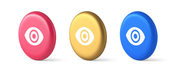 Poster - Eye button visibility searching optical lens web application 3d realistic isometric circle icon