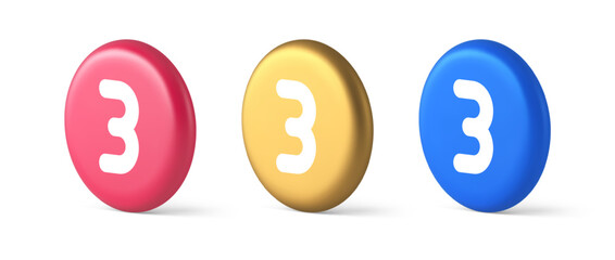 Poster - Three number button internet communication texting message character 3d realistic circle icon