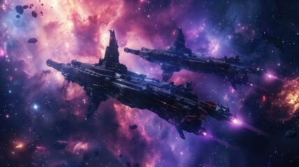 Wall Mural - Interstellar War Scene with Battleships in Space
