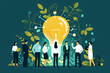 © Tony Baggett - Business people meeting to discuss new innovative ideas using a lightbulb concept for collaboration  and teamwork in the office workplace, stock illustration image