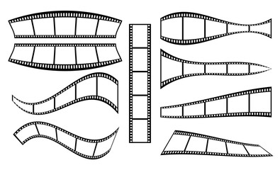35mm film strip set in 3d vector design with 5 frames on white background. Black film reel symbol illustration collection to use in photography, television, cinema, travel, photo frame. 