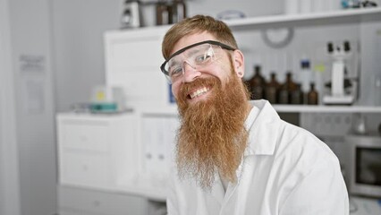 Poster - Smiling young redhead scientist, full of confidence, man in lab sporting secure glasses