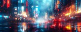 Fototapeta Nowy Jork - Immerse in a dynamic metropolis with neonlit cyberpunk aesthetics and pixel-perfect art. Concept Cyberpunk Cityscape, Neon Lights, Technological Wonders, Futuristic Art, Pixel Art