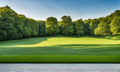 Wall Mural - wide lawn trimmed with precision under a blue sunny sky