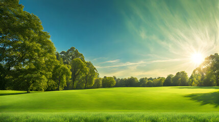 Wall Mural - wide lawn trimmed with precision under a blue sunny sky