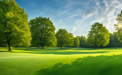 Wall Mural - wide lawn trimmed with precision under a blue sunny sky