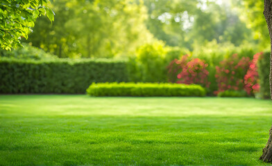 Expansive lawn edged with vibrant green trim leading to a blank area