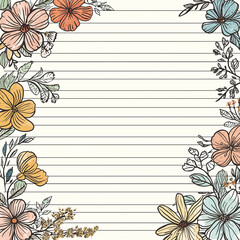 Wall Mural - Layout with flowers around the edges and lined paper. Frame with flowers, square frame.