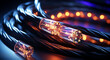 © GreenOptix - Glasfaserkabel, Leuchtendes Kabel mit leuchtenden Adern, Schnelles Internet durch digitalen Ausbau des Netzes, Abstrakte Darstellung eines Glasfaserkabels