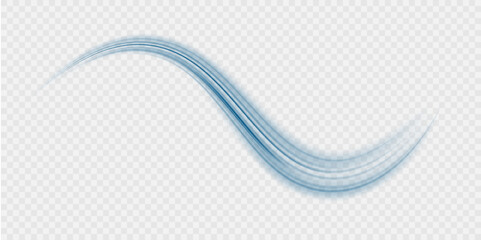 Poster - wavy transparent curved lines in the form of a blue wave, dynamically flowing sea water in a large s