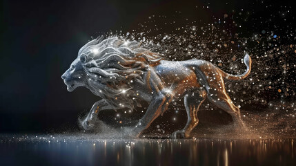 Wall Mural - Statue of running lion made of unreal material