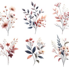 Wall Mural - Botanical Watercolor with the Beauty of Small Flowers