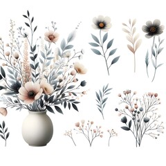 Wall Mural - Small Blossoms in Botanical Watercolor