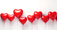 red heart helium balloons on white background