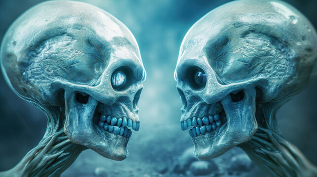 Two alien skulls communicating