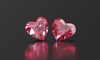 Poster - Abstract pink heart shape diamond gem placed on glossy background 3d rendering 