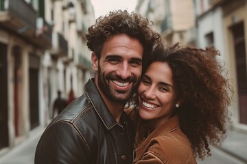 couple of man and woman smiling posing in front of the camera