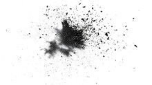 Black Chalk Pieces And Dust Flying, Effect Explode Isolated On White
