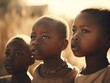 African children suffer of poverty due to the unstable economic situation. portrait of three African children