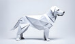 Hund Haustier Vierbeiner in geometrischen Formen, wie 3D Papier in weiß wie Origami Falttechnik Symbol Wappentier Logo Vorlage Tiere Beschützer