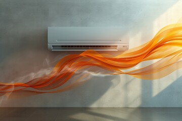 The apartment has air conditioning with orange warm air waves.