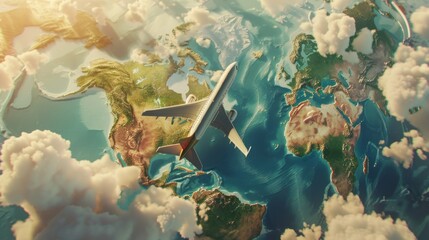 Wall Mural - Animation of travel around the world in a airplane. Animation of seamless loop. --ar 16:9 --v 6 Job ID: 22230cc1-10bc-43bd-8475-ed95d93984b9