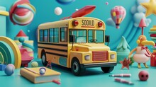 Back To School ,inspiration, Poster With Educational Equipment And School Bus. 3d Rendering Animation Loop --ar 16:9 --v 6 Job ID: 256322a1-c6af-4eb3-9509-f42e6f07a70c