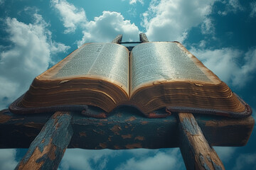 Poster - A ladder extending towards an open book, portraying the ascent of knowledge and the evolution of ideas through continuous learning. Concept of intellectual growth. Generative Ai.