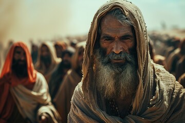 Wall Mural - Moses leading the people of Israel in the desert.