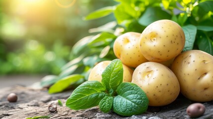 Wall Mural - Lush and vibrant abstract background of a potato plantation on a sunny summer day