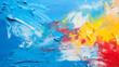 Vivid tempera painting wallpaper, abstract, multicolored hues, child-friendly background, copy space.