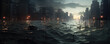 © amazingfotommm - Extreme rainfall in dark city.  Flood with high water disaster. climate theme