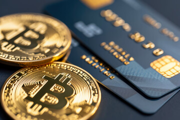 Poster - close-up of a cryptocurrency debit card. The card is sleek and modern, and there are other cards in the background