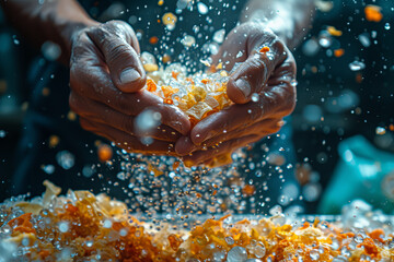 Poster - the intricate process of cultivating organic materials for the production of biodegradable plastics,
