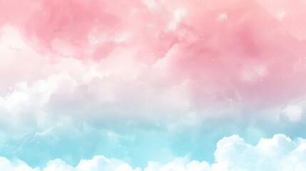 Wall Mural - dreamy cloudscape with fluffy clouds reflecting pastel pink and blue hues, suitable for backgrounds,
