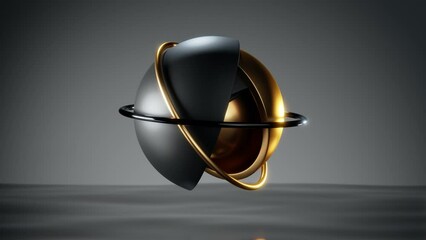 Poster - loop abstract 3d animation of a set of hemispheres and a golden core. golden and black hemispheres w