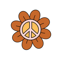 Wall Mural - Vector groovy flower with peace sign isolated on white background