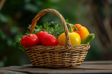 Wall Mural - Harvest in a basket. Backdrop with selective focus and copy space