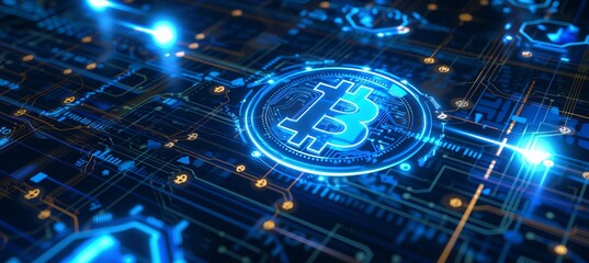 Poster - Shimmering holographic crypto icon in the air with ample space for text placement
