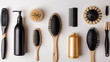 An aesthetic display of haircare essentials, from brushes to styling tools, arranged in an orderly fashion.