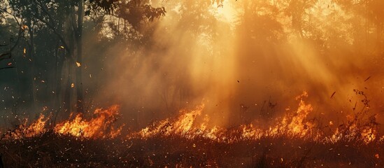 Sticker - Dry season forest fires happen in tropical forests.