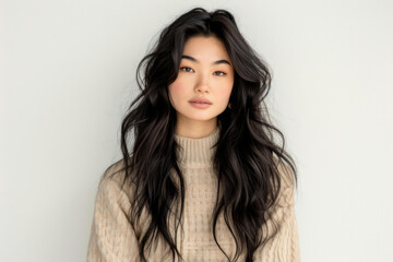 Woman with Long Black Hair in Turtle Neck Sweater