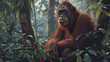 An orangutan sitting in a tree in the jungle. Perfect for nature and wildlife themes