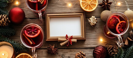 Canvas Print - Festive photo with mulled wine, decorations, and an empty frame.