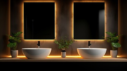 Wall Mural - Contemporary bathroom interior with comfortable design and modern led strip lighting