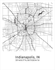 Indianapolis city map. Travel poster vector illustration with coordinates. Indianapolis, Indianapolis, The United States of America Map in light mode.