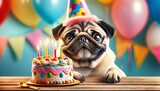 Fototapeta  - パグ犬の誕生日